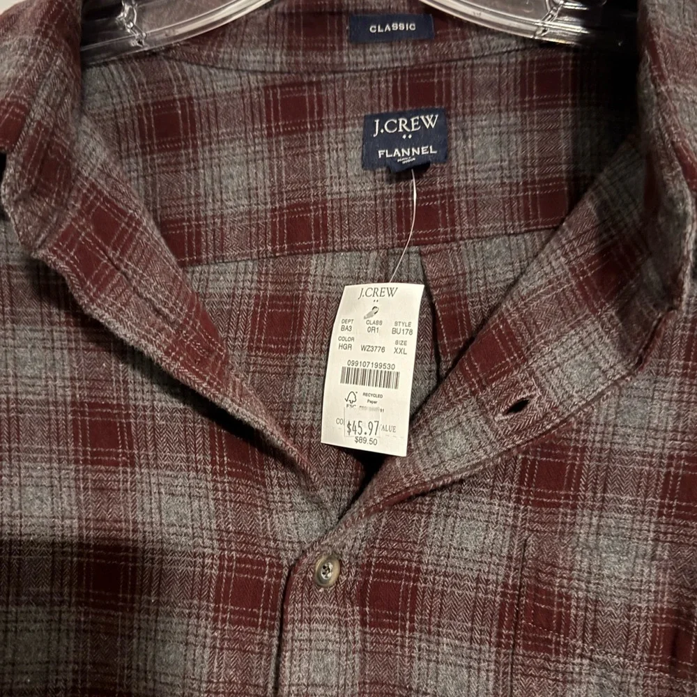 J. Crew Men's Casual Plaid Shirt - Dark Red and Gray